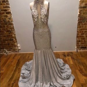 A silver dress that was handmade by my seamstress!